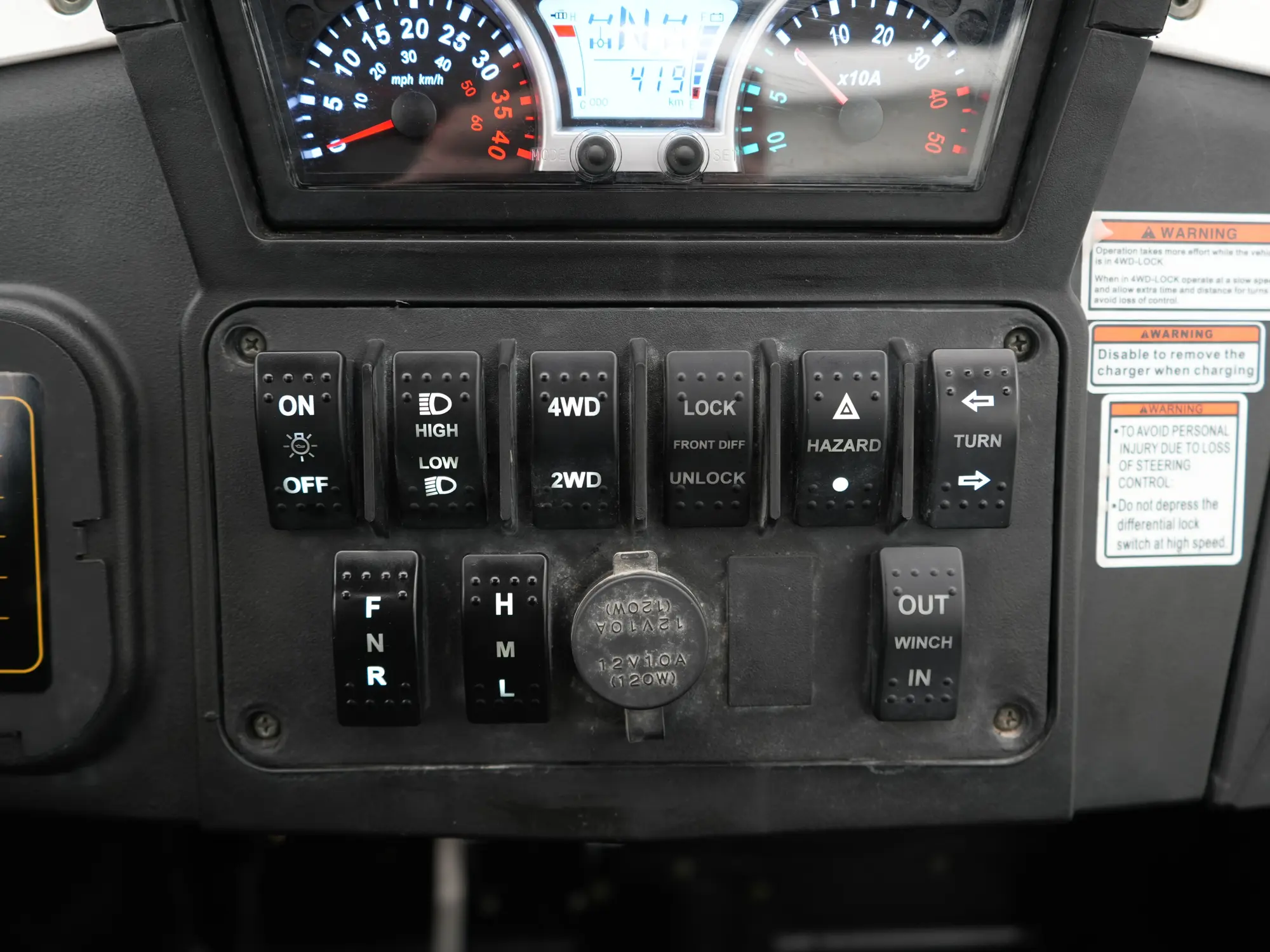 DIVACO Off-Road 4x4 2-Seater Electric Gator dashboard