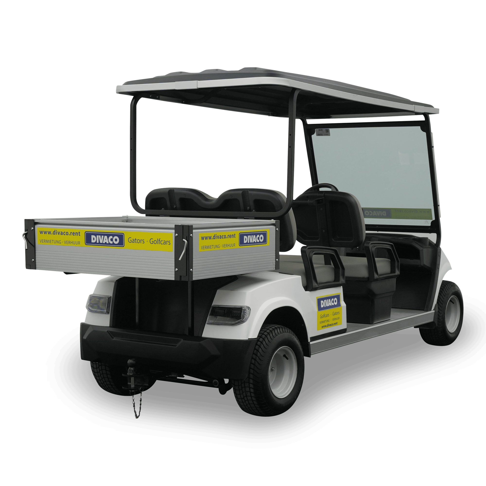 Divaco.rent Electric Golf Cart 4-Seater with Cargo Bed Rear View