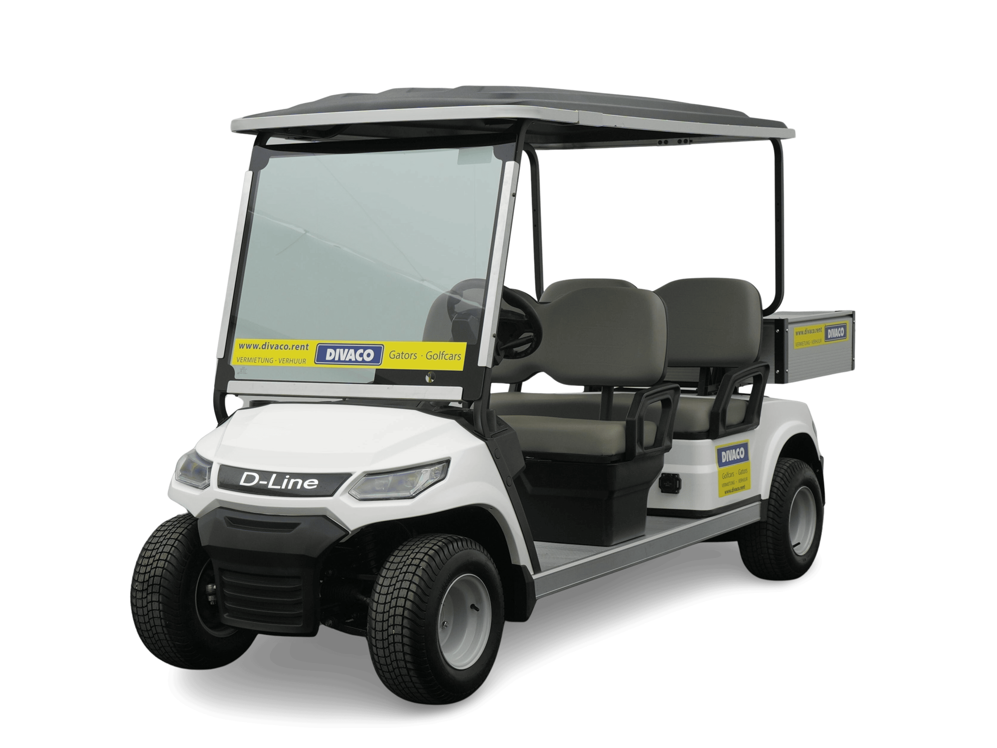 Divaco.rent Electric Golf Cart 4-Seater with Cargo Bed Front View