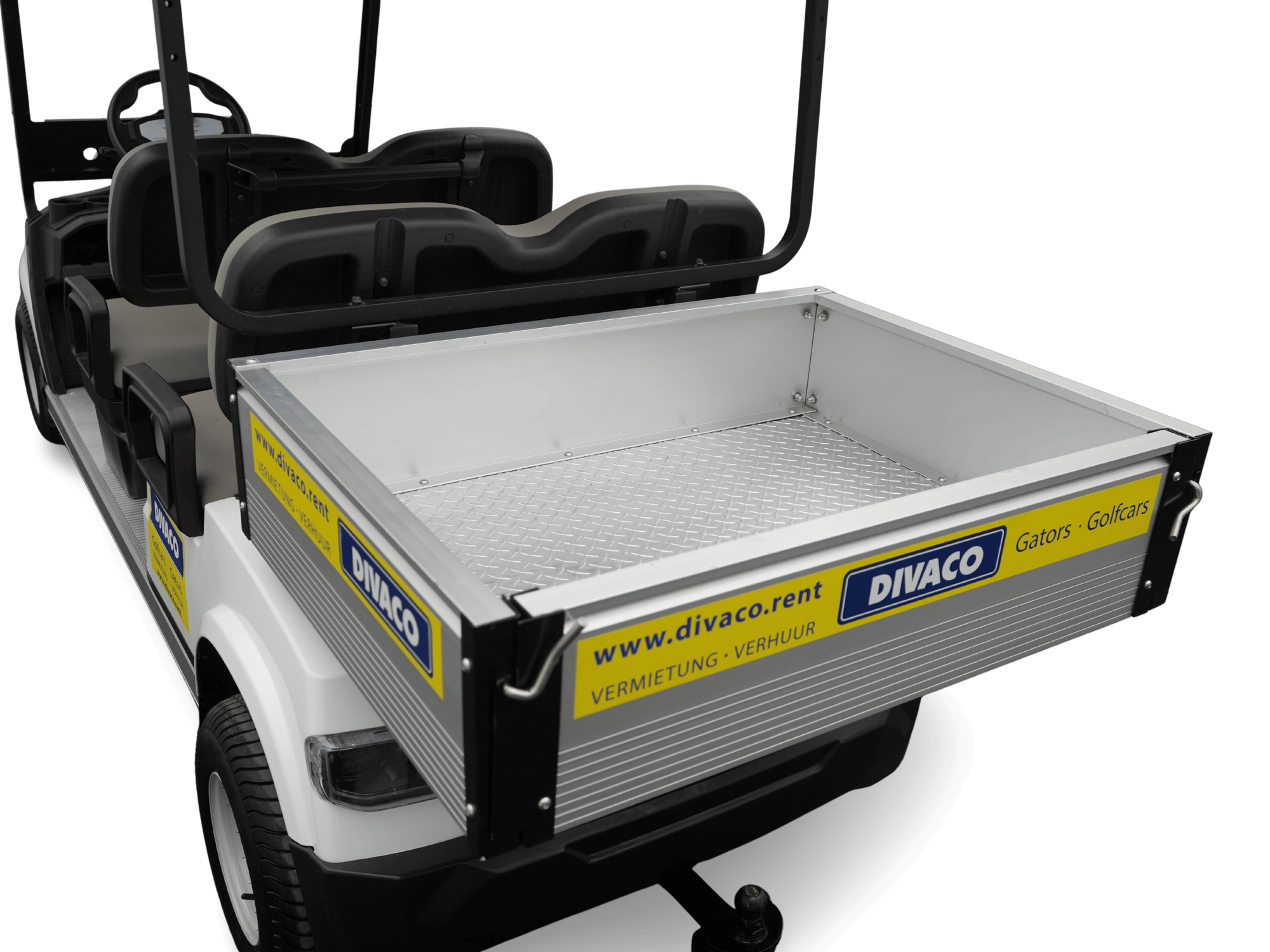 Divaco.rent Elektro Golfcart 4-Sitzer mit Ladefläche