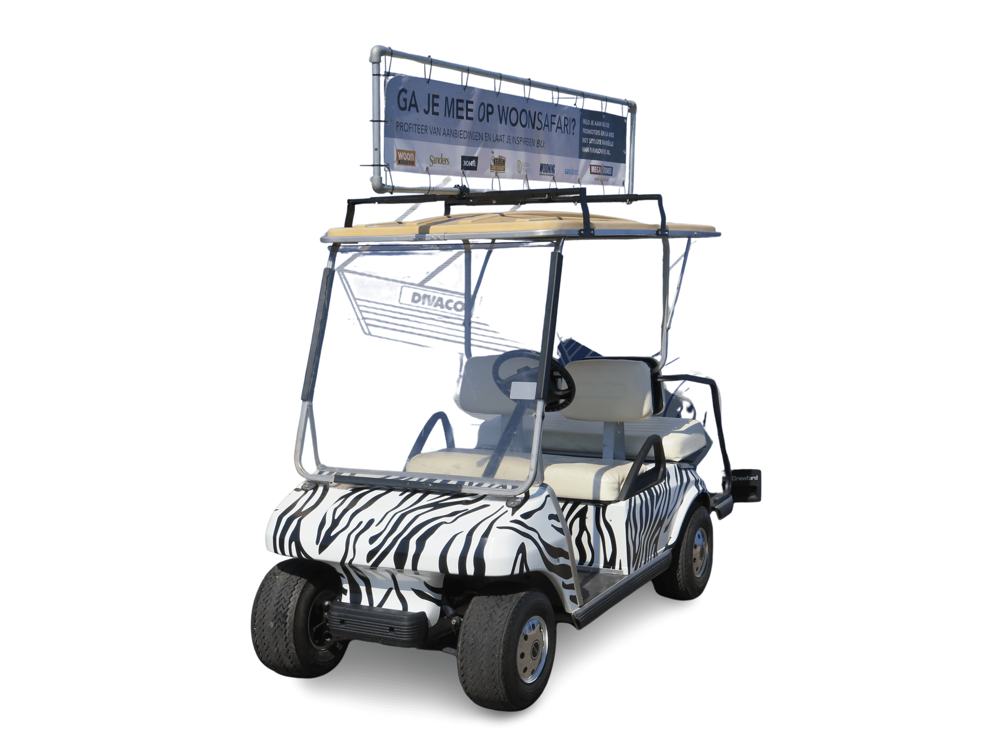 Divaco.rent branding zebra wrap + banner front view